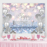 Lofaris Glitter Bokeh Silver Star Balloons Birthday Backdrop